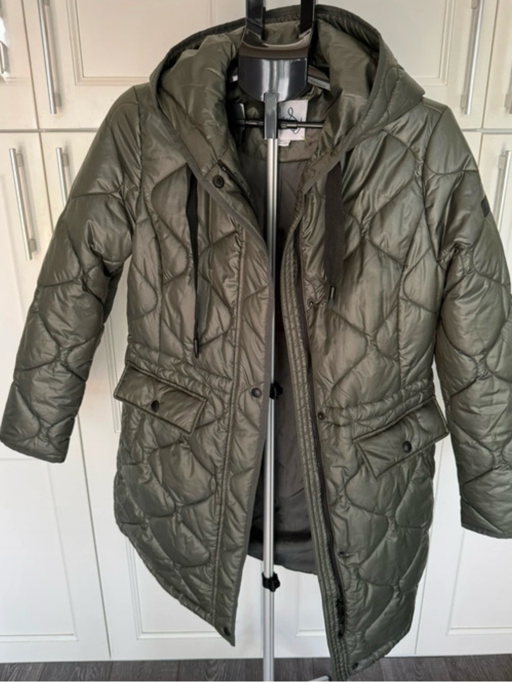 Sam Edelman Quilted Hooded Puffer Coat in Olive